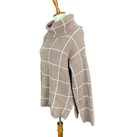 Kirundo Sweater Women XL Caramel Brown Window Pane Check Cowl Neck Soft Knit - Picture 5 of 10